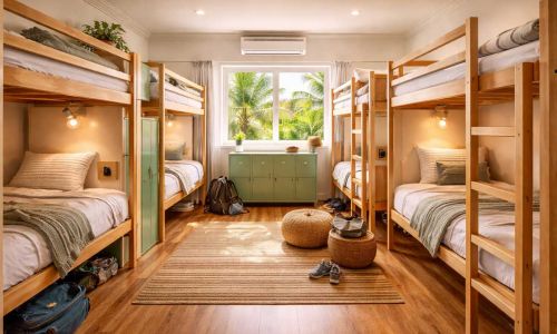 Home 9 Camerata luminosa in ostello Australia con letti a castello, locker individuali e finestre ampie, ideale per backpackers