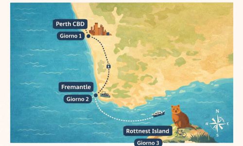 Home 6 Mappa illustrata dell'itinerario Perth 3 giorni: percorso tra il CBD, Fremantle e Rottnest Island